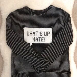 NWOT Lewkin Korean SPAO Black and White Striped Tweed Sweatshirt